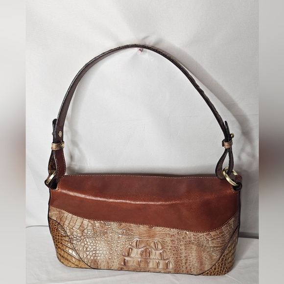 Vintage Brahmin Anytime Shoulder Bag Croc Embossed Leather Brown Tan Textured - Picture 6 of 16